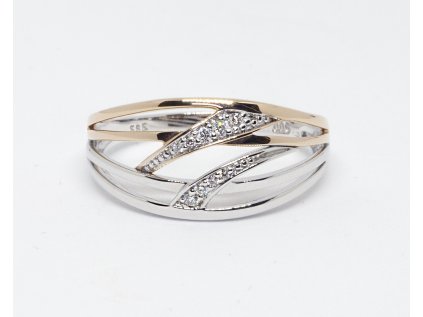 Prsten z bílého a růžového zlata s diamanty 395-3427