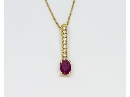 Náhrdelník ze žlutého zlata s rubínem a diamanty KM2375