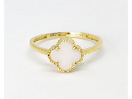 Prsten ze žlutého zlata s perleťovým čtyřlístkem 1290/1