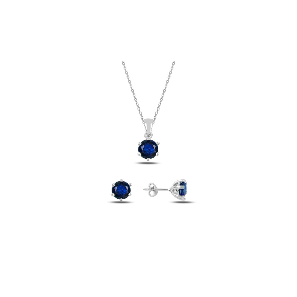 Stříbrná sada šperků temně modrá - náušnice, náhrdelník | Klenoty Amber