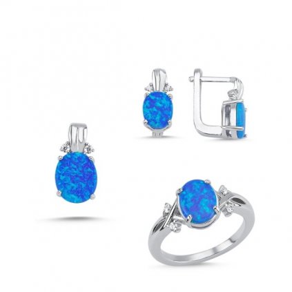 Luxusní sada šperků s  modrým opálem a zirkony Elite