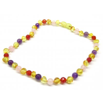 citronový jantar, ametyst, růženín a červený granát