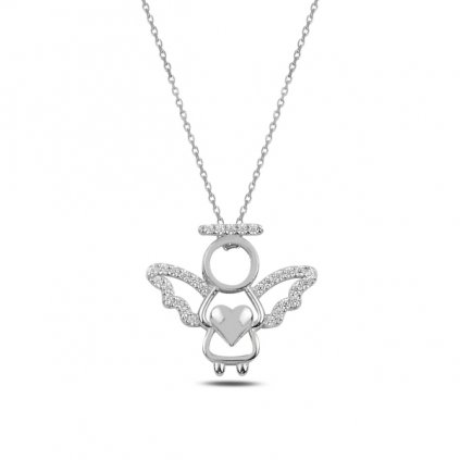 Stříbrný náhrdelník anděl- drobné zirkony