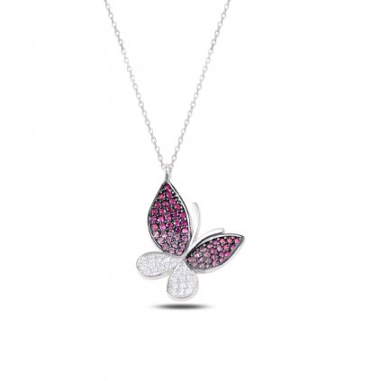 Stříbrný náhrdelník - motýl s barvenými zirkony