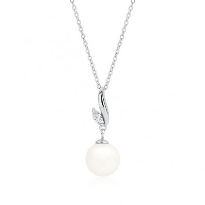 Stříbrný náhrdelník perla s čirým zirkonem