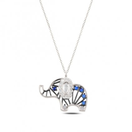 Stříbrný náhrdelník barevný slon