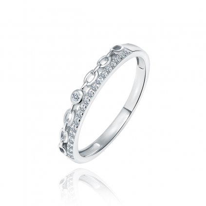 Stříbrný prsten s drobným řetízkem zirkony