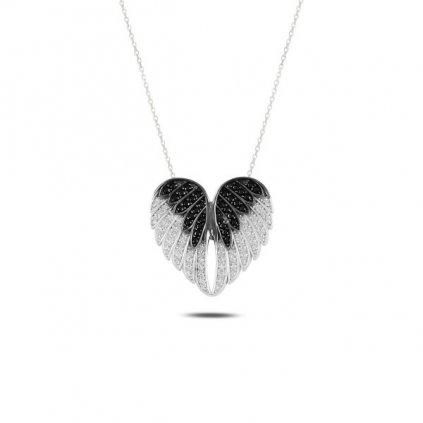 Luxusní stříbrný přívěsek andělská křídla s řetízkem černá