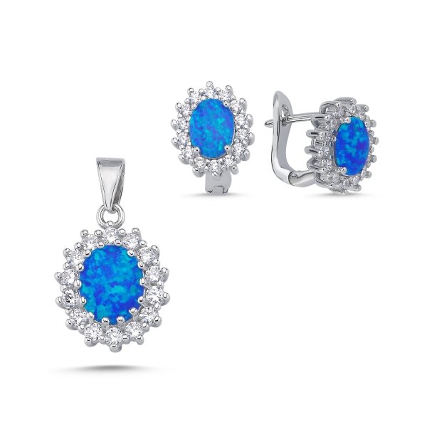 Levně Luxusní sada šperků s modrým opálem a zirkony Classy