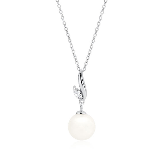 Levně Stříbrný náhrdelník - perla s čirým zirkonem
