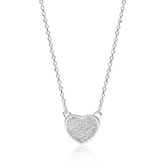 Levně Luxusní stříbrný náhrdelník srdce zaplněné zirkony