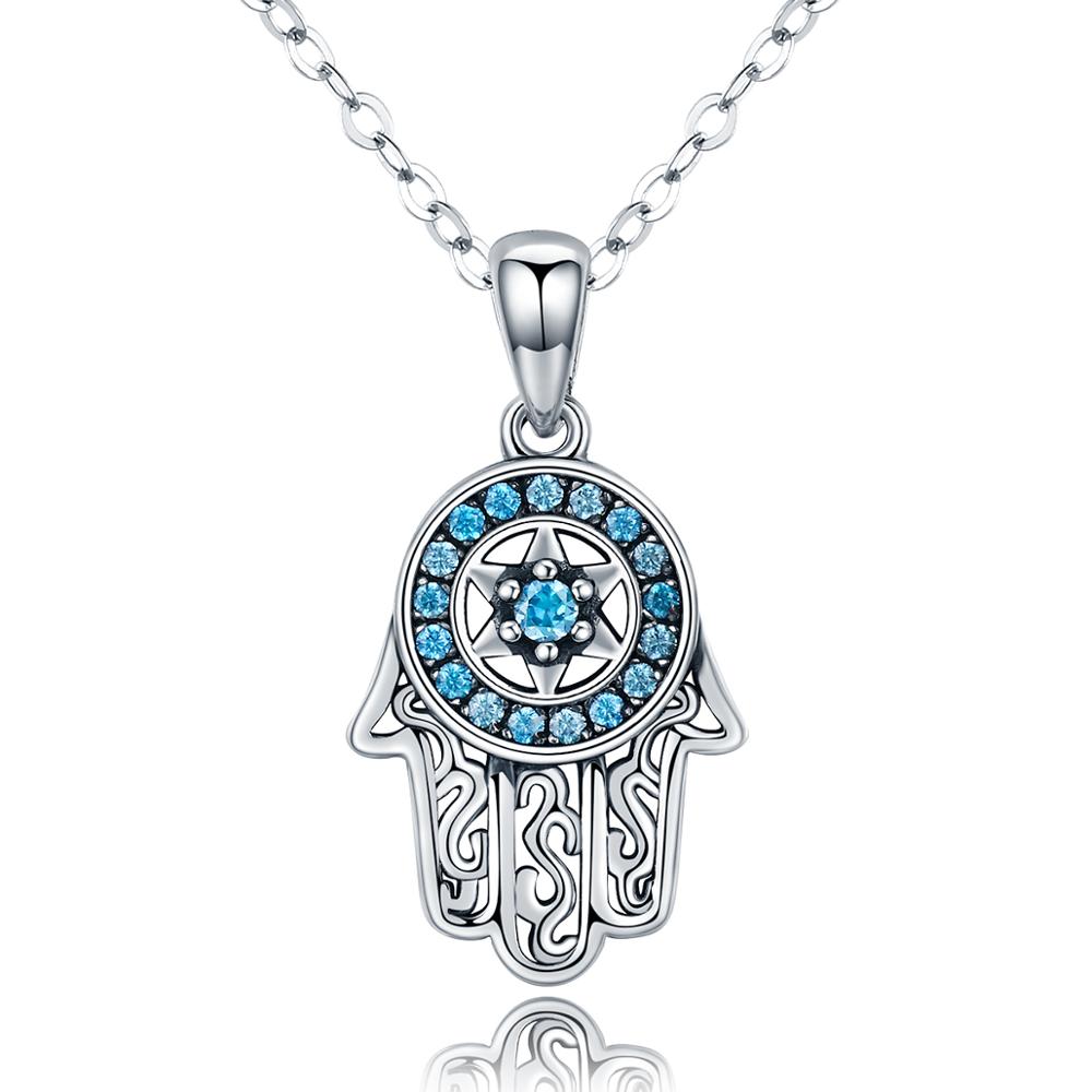 Levně Stříbrný náhrdelník s přívěskem hamsa