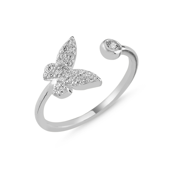 Levně Stříbrný otevřený prsten Motýl - nastavitelná velikost