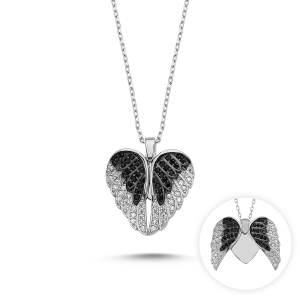 Levně Luxusní stříbrný přívěsek otevírací andělská křídla s řetízkem černá