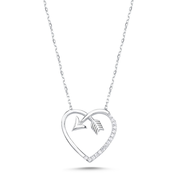 Levně Luxusní stříbrný náhrdelník srdce & šíp