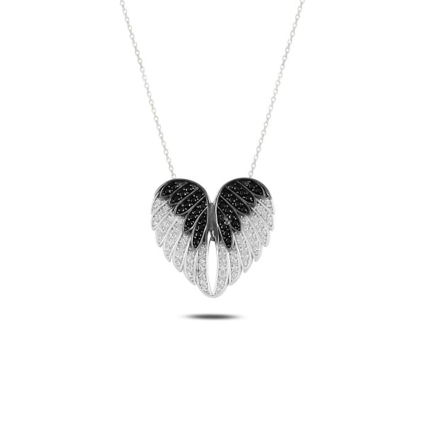 Levně Luxusní stříbrný přívěsek andělská křídla s řetízkem černá