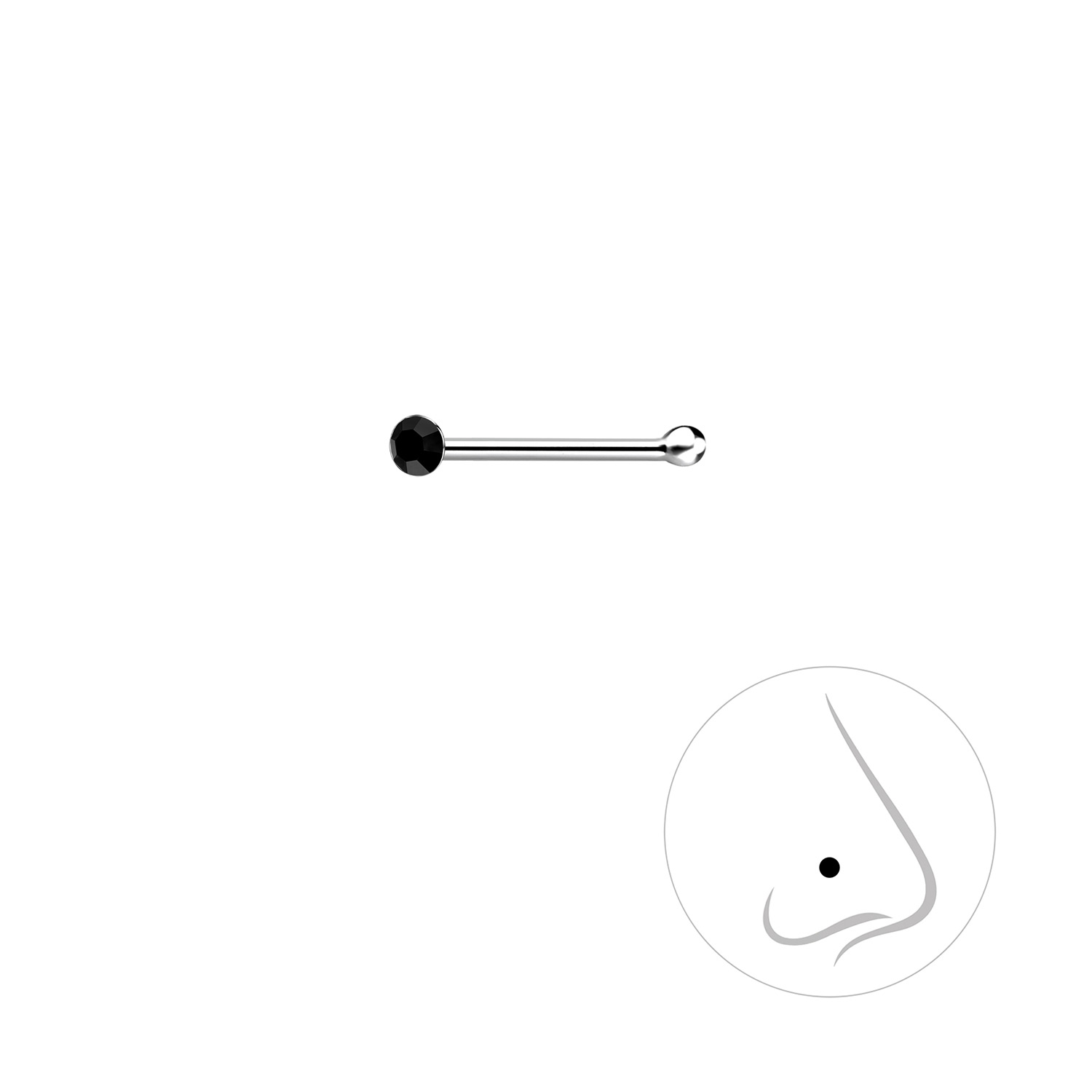 Levně Náušnice do nosu - piercing, černý krystal Jet 1,5 mm