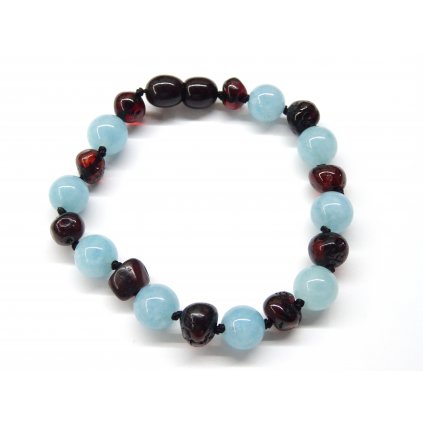 654 naramek pro zeny jantar a akvamarin 18 cm