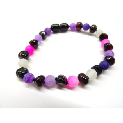 382 naramek pro zeny rubinovy jantar a zarivy achat 18 cm