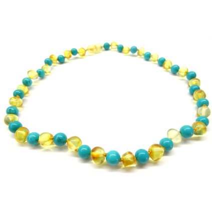 412 jantarove koralky pro vetsi deti jantar a tyrkys 38 cm