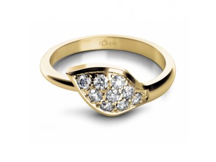 Půvabný zlatý prsten Leaf se zirkony (Materiál šperku Žluté zlato, Velikost 46)