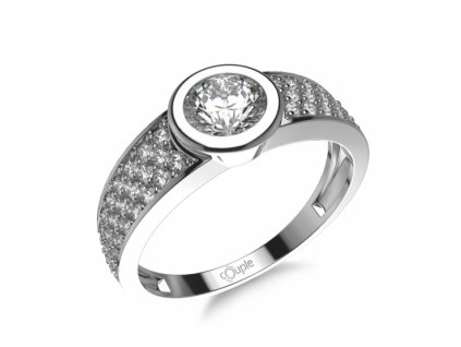 Moderní zásnubní prsten Perdita, bílé zlato se zirkony (Materiál šperku Žluté zlato, Velikost 46)