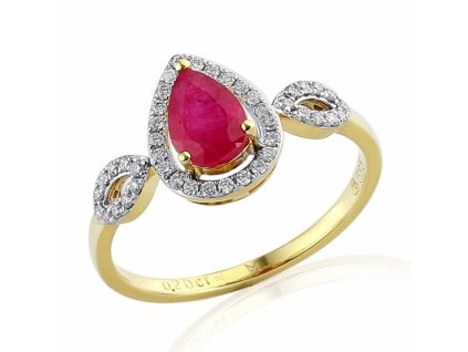 Diamantový prsten Audrey, žluté zlato s brilianty a rubínem (Velikost 46)
