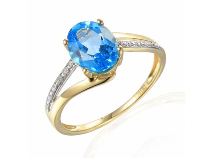 Diamantový prsten Monroe, žluté zlato s brilianty a modrým topazem (blue topaz) (Velikost 46)