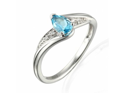 Působivý prsten z bílého zlata Roya s Brilianty a Blue Topazem (Velikost 46)