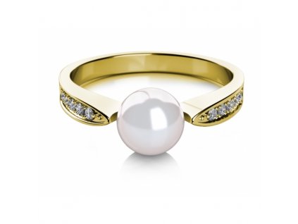 Elegantní prsten Julia, zlato s perlou a zirkony (Materiál šperku Žluté zlato, Velikost 46)