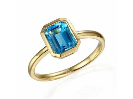 Prsten Naomi, žluté zlato a modrý topaz (blue topaz) (Velikost 46)