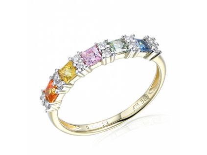 Diamantový prsten Rainbow s brilianty a safíry, žluté a bílé zlato dle volby