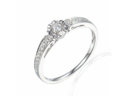 Zajímavý prsten Primrose, bílé zlato s brilianty