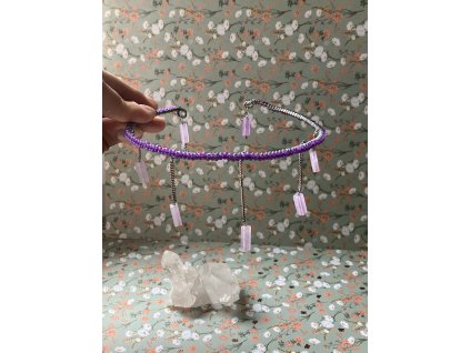 Náhrdelník s ametystem a fialovými korálky