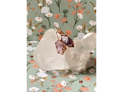 Náušnice s ametystem ROSE GOLD