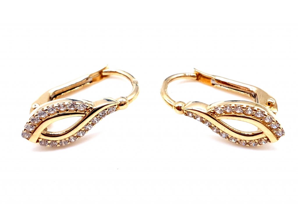 59811 nausnice ve tvaru kapky ze zluteho zlata zdobene radou zirkonu