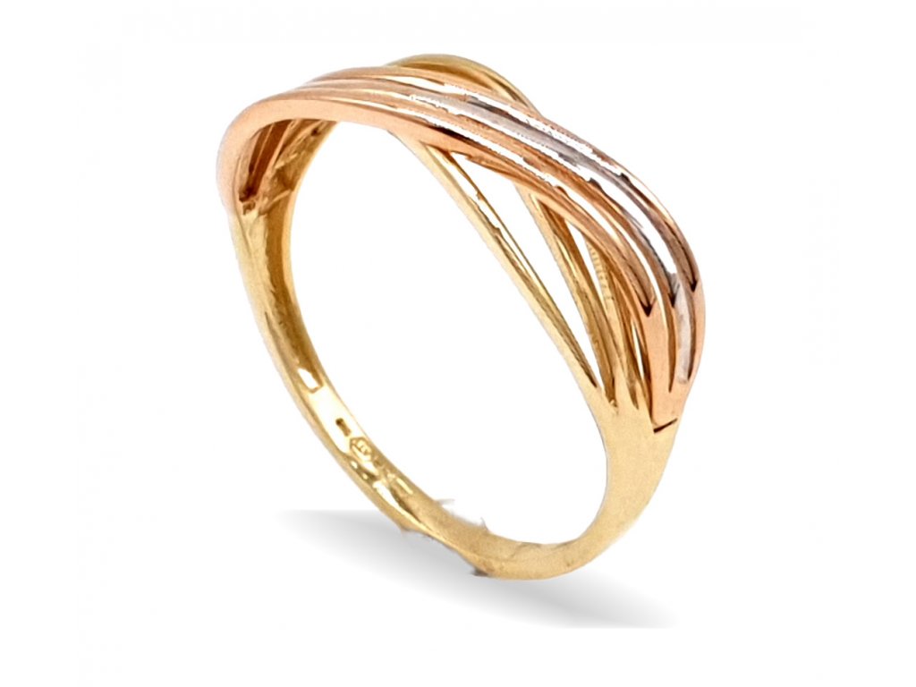 154038 zlaty vlnivy prsten ze zluteho a ruzoveho zlata