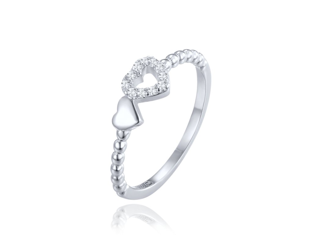 MINET Stříbrný prsten dvě srdce vel. 48 (Velikost prstenu 48)