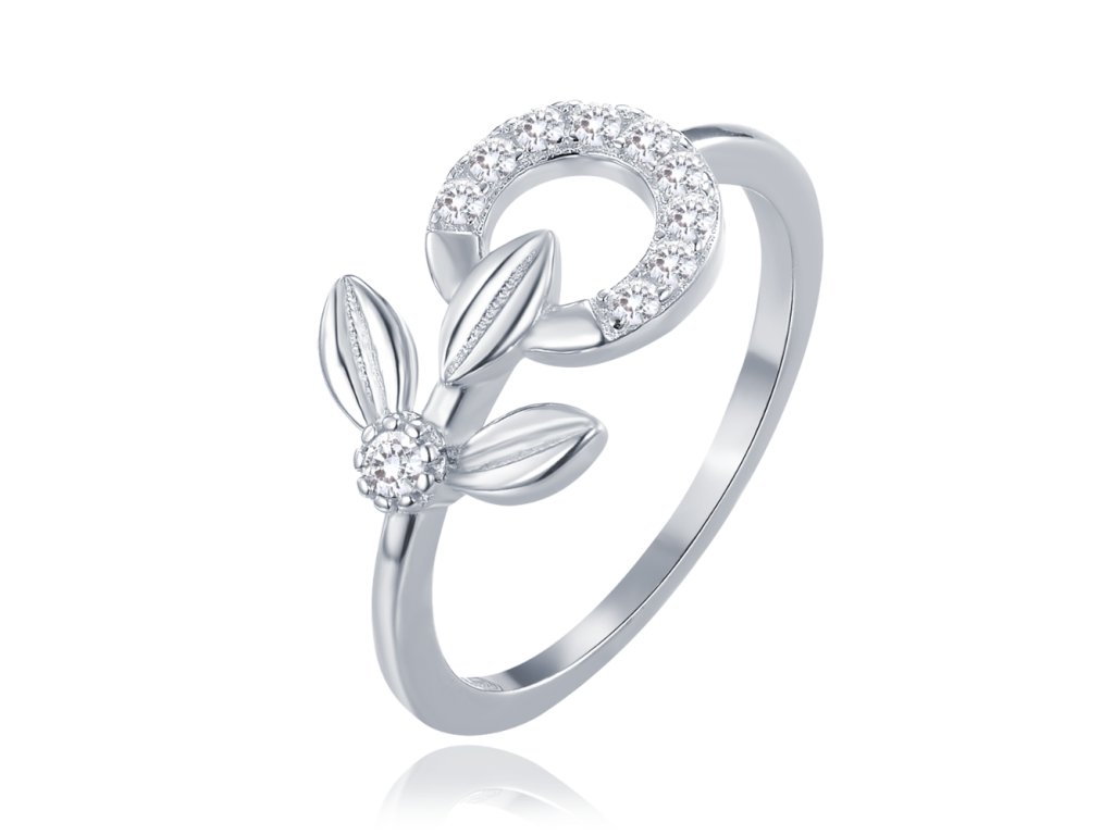 MINET Elegantní stříbrný prsten kytička s bílými zirkony vel. 59 (Velikost prstenu 59)