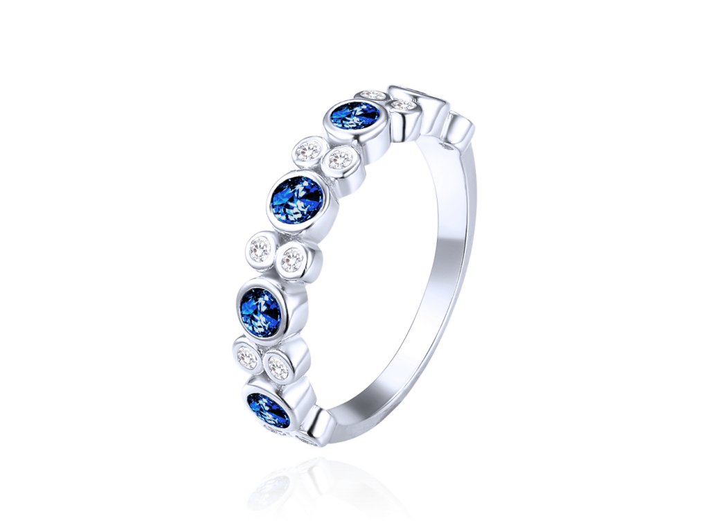 MINET Stříbrný prsten s bílými a modrými zirkony vel. 52 (Velikost prstenu 52)