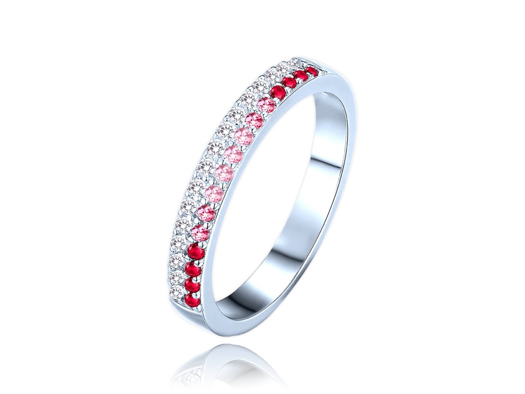 MINET Luxusní stříbrný prsten s bílými, červenými a růžovými zirkony vel. 59 (Velikost prstenu 59)