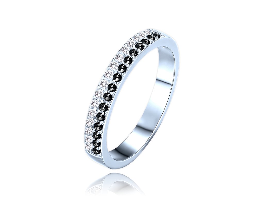 MINET Luxusní stříbrný prsten s bílými a černými zirkony vel. 55 (Velikost prstenu 55)