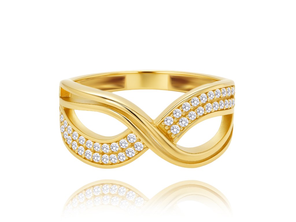 MINET Luxusní zlatý prsten s bílými zirkony Au 585/1000 vel. 57 - 2,80g (Velikost prstenu 57)