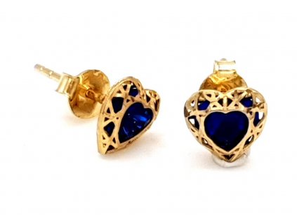 159018 nausnice ve tvaru srdce ze zluteho zlata a modreho safiru