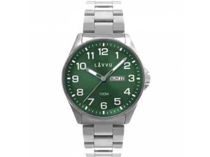 LAVVU Ocelové pánské hodinky BERGEN Green se svítícími čísly