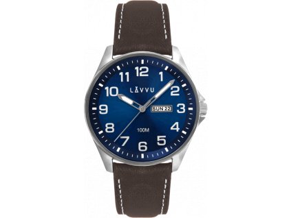 LAVVU Ocelové pánské hodinky BERGEN Blue / Top Grain Leather se svítícími čísly