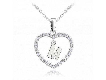 MINET Stříbrný náhrdelník písmeno v srdíčku "M" se zirkony