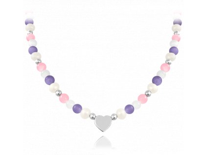 MINET Stříbrný náhrdelník s přírodními perlami a barevnými kuličkami - Ag 925/1000 20,45g