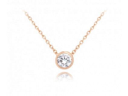 MINET Decentní Rose gold stříbrný náhrdelník s bílým zirkonem