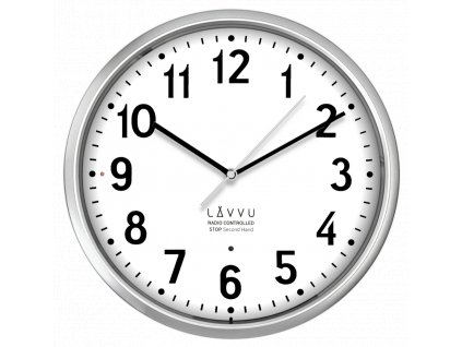 LAVVU Stříbrné hodiny Accurate Metallic Silver řízené rádiovým signálem - 3 ROKY ZÁRUKA! ⌀30cm